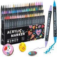 Marker Acrylic 72 Color ,Dual Tip Paint |Water Soluble Coloring for Paper, Ceramics, Stones,